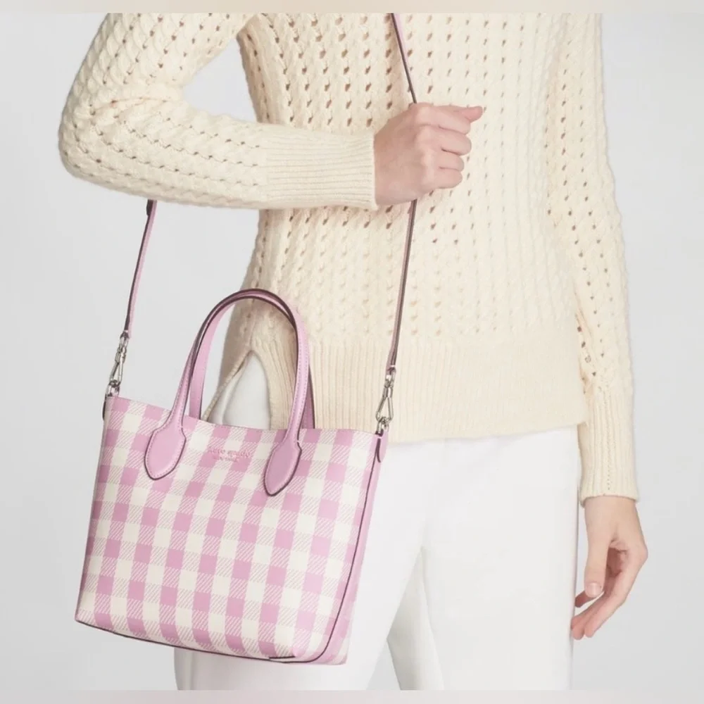 Kate Spade Bleecker Gingham Checker Purple Medium Crossbody Tote Handbag - Picture 8 of 10